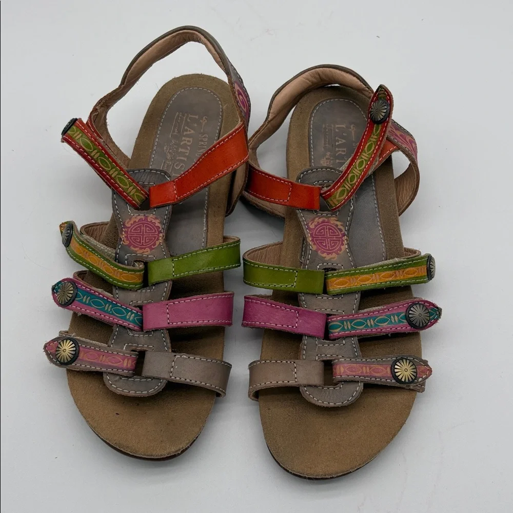 L'Artiste Gipsy Spring Step Leather Colorful Strappy Sandals Women Size 37 - Picture 2 of 5